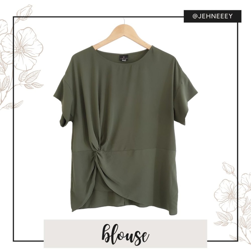 Worthington Short Sleeve Olive Green Blouse